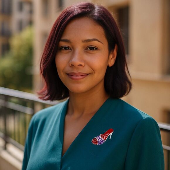 Vintage Red Hat Society Brooch – Rhinestone High Heel Pin Purple & Red Glam - Picture 2 of 7